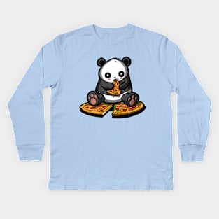 Panda Bear Eating Pizza Kids Long Sleeve T-Shirt